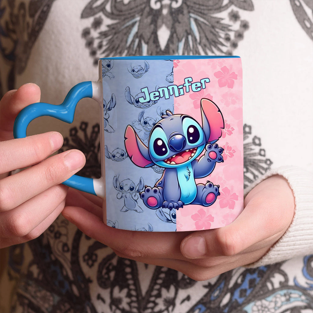 Pink And Blue Ohana - Personalized Ohana Heart Handle Mug