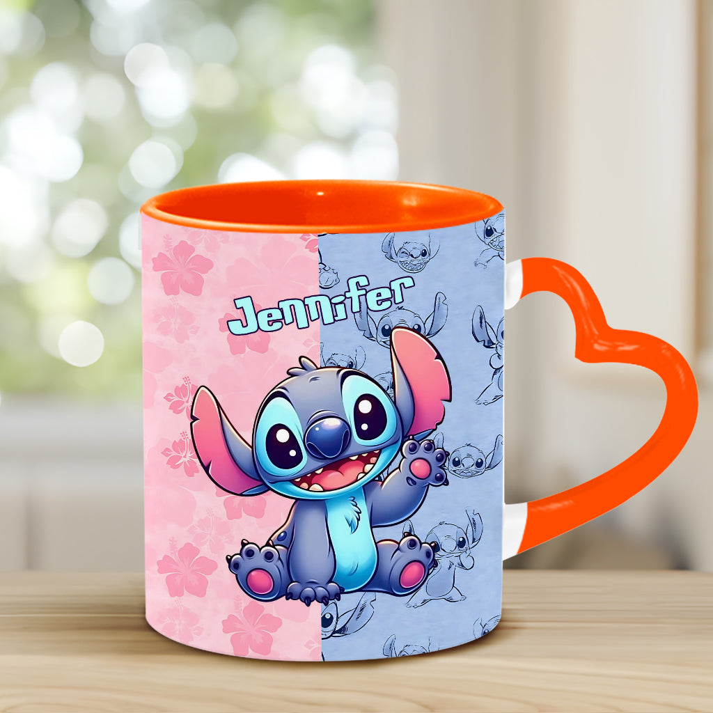 Pink And Blue Ohana - Personalized Ohana Heart Handle Mug
