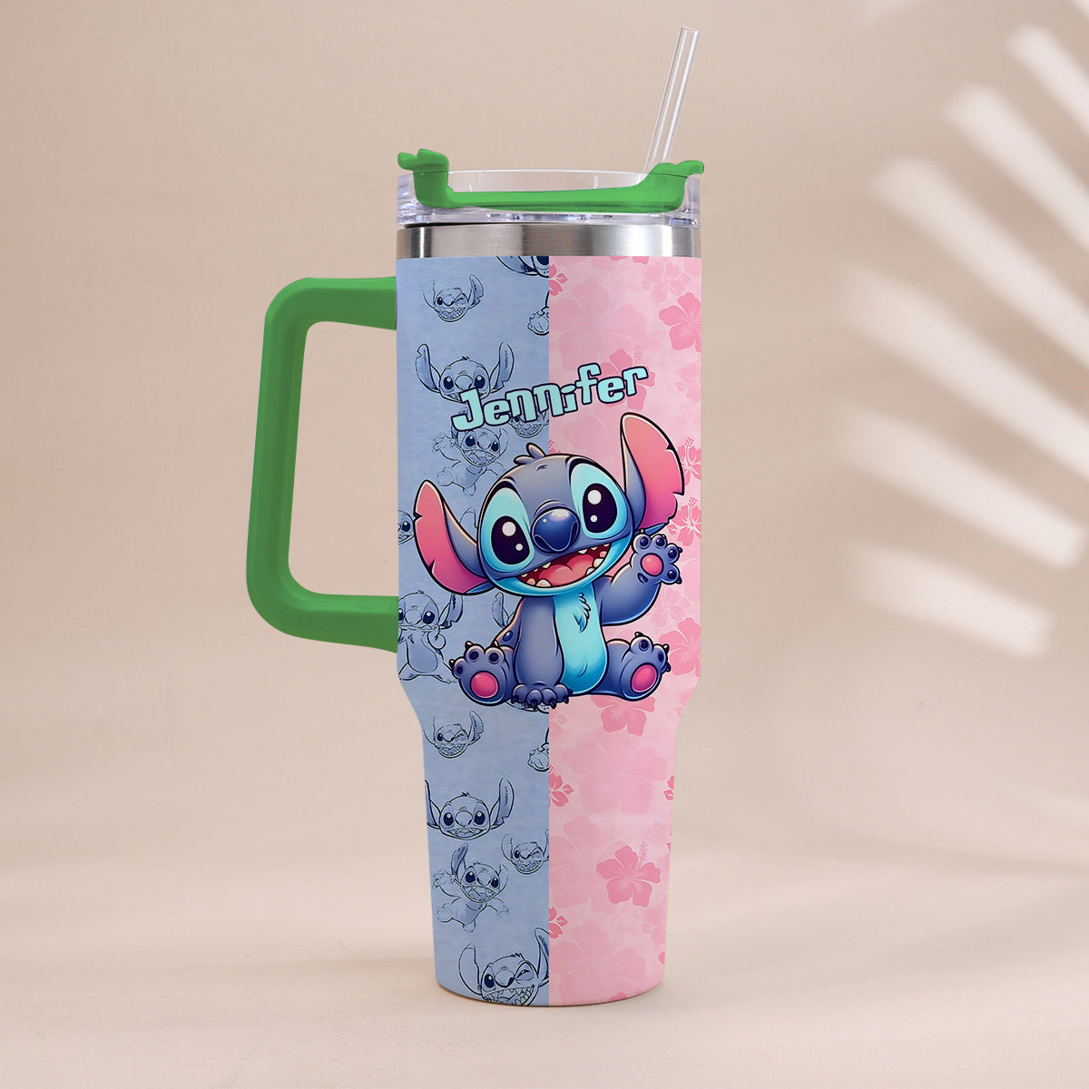 Pink And Blue - Personalized Ohana Tumbler With Handle