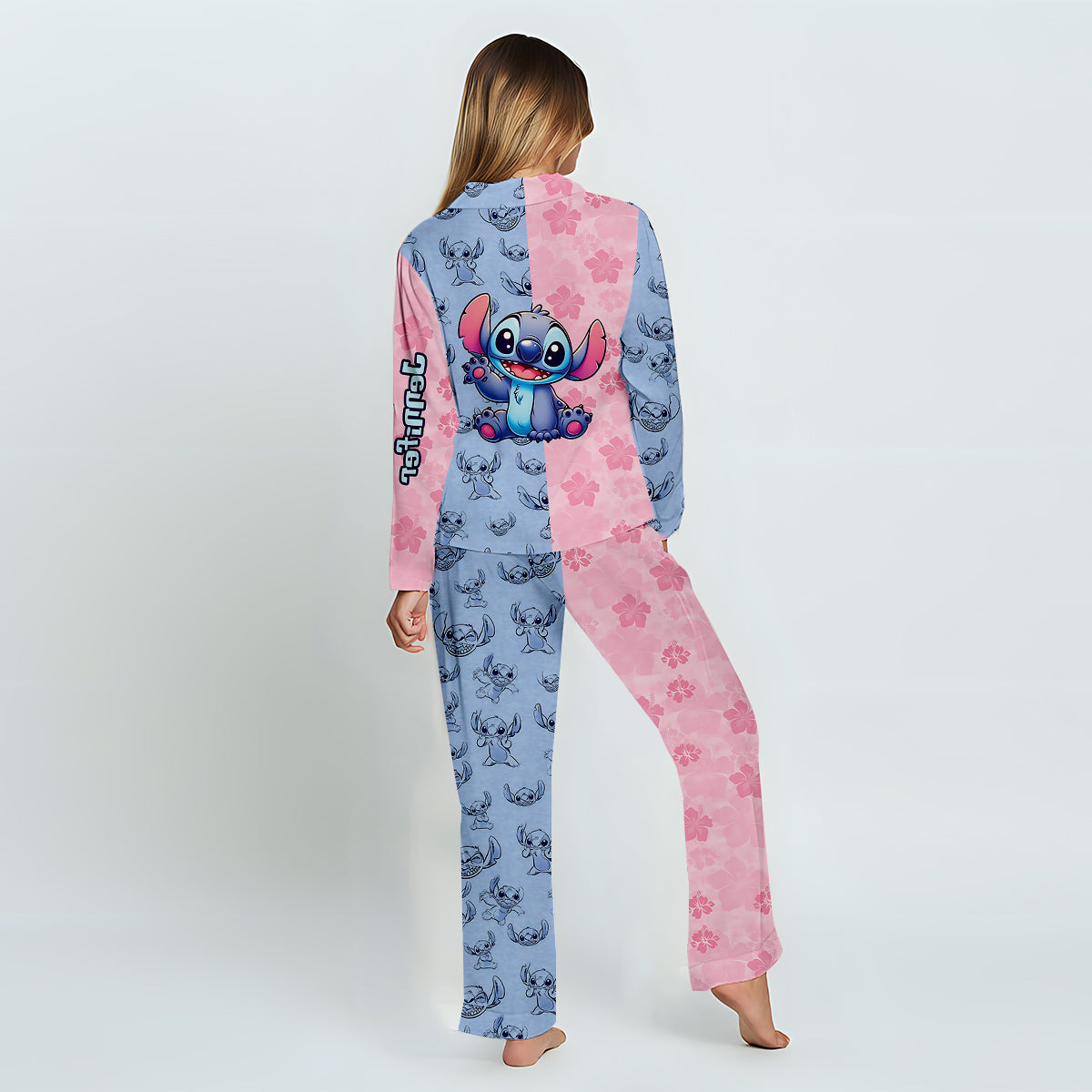 Pink And Blue Ohana - Personalized Ohana Button Down Pajamas