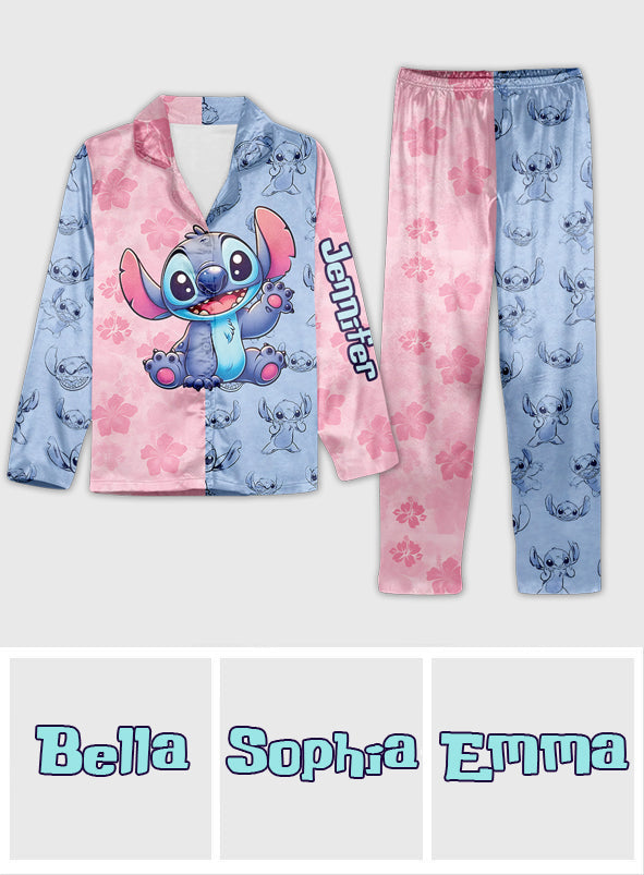 Pink And Blue Ohana - Personalized Ohana Button Down Pajamas