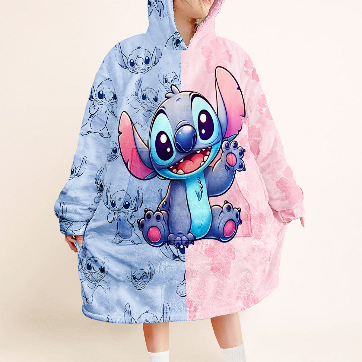 Pink And Blue Ohana - Personalized Ohana Blanket Hoodie