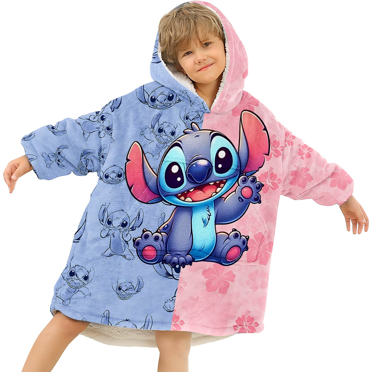 Pink And Blue Ohana - Personalized Ohana Blanket Hoodie
