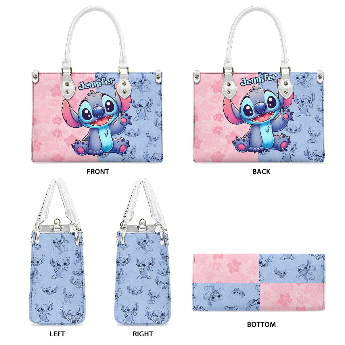 Pink And Blue Ohana - Personalized Ohana Leather Handbag
