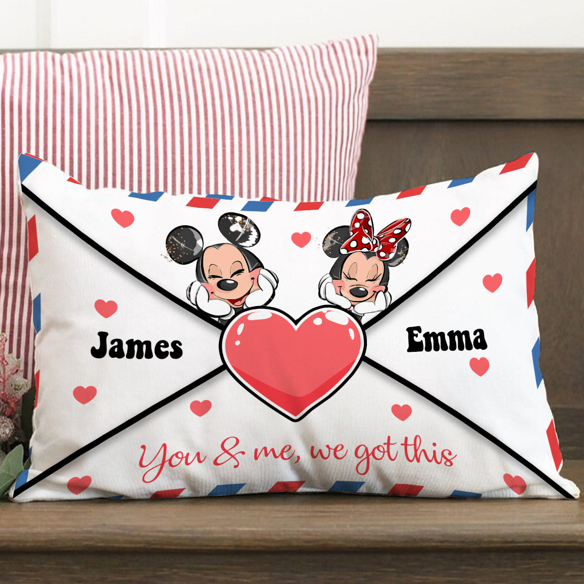 You And Me We Got This Love Letter Envelope Mouse Ears - Personalized Mouse Rectangle Pillow Cover