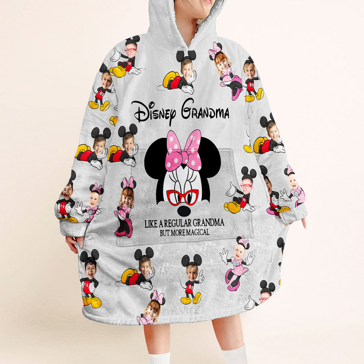 Mouse Ears Grandma Mom - Personalized Mouse Blanket Hoodie