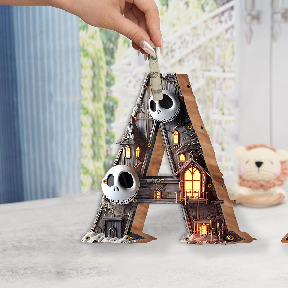 Alphabet Letters - Personalized Nightmare Wooden Piggy Bank