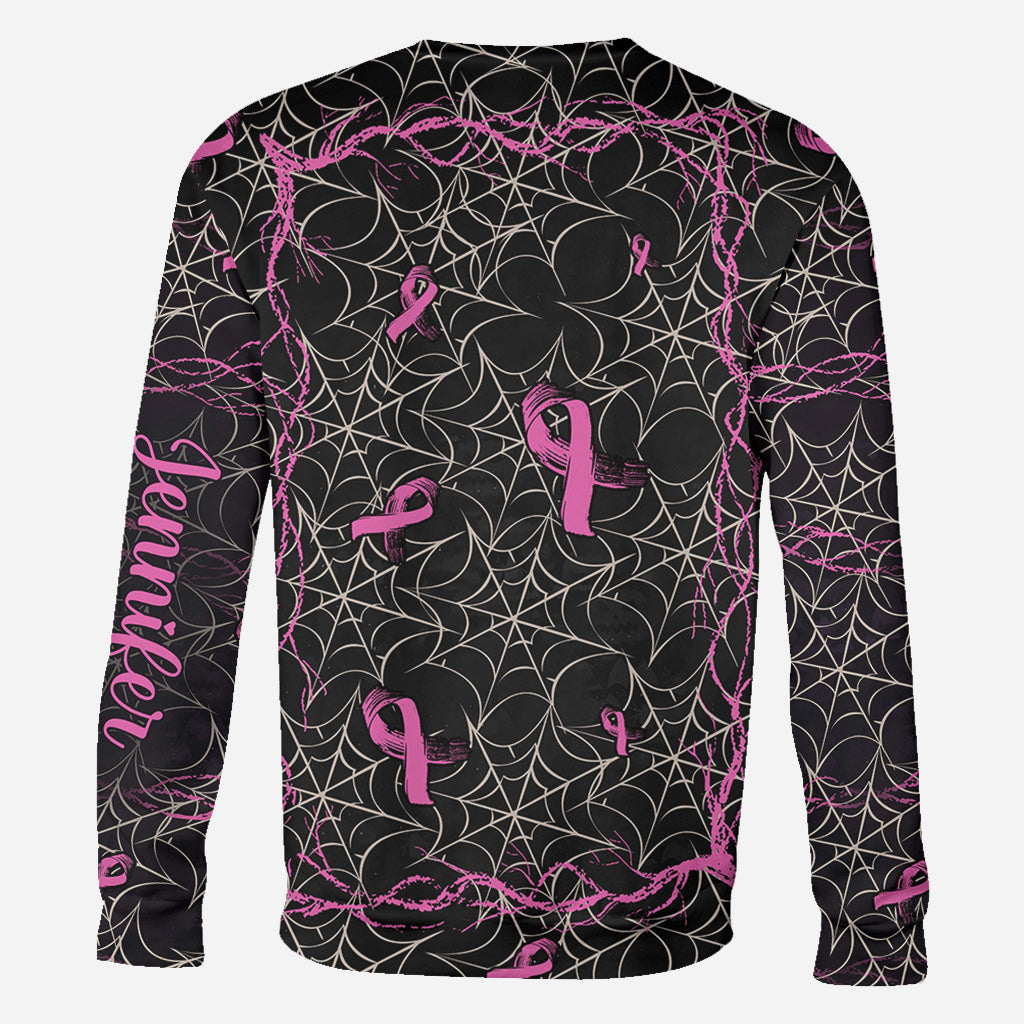 Smell Like Cancer Picked The Wrong B*tch - Personalized Breast Cancer Awareness All Over Shirt