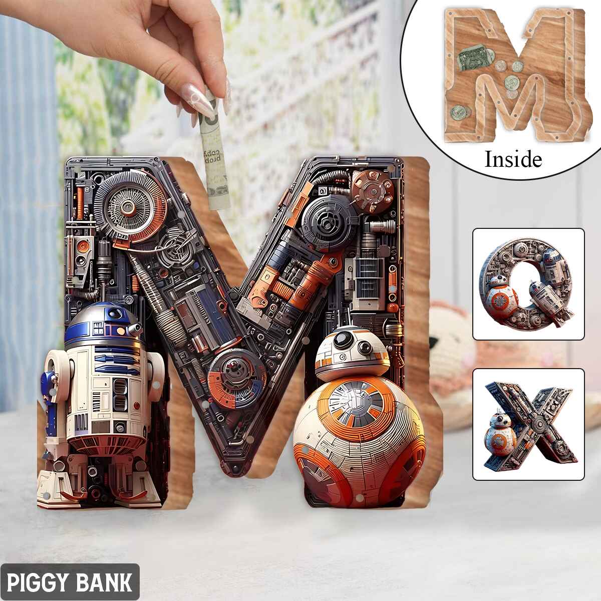 Cute Alphabet - Personalized The Force Wooden Piggy Bank