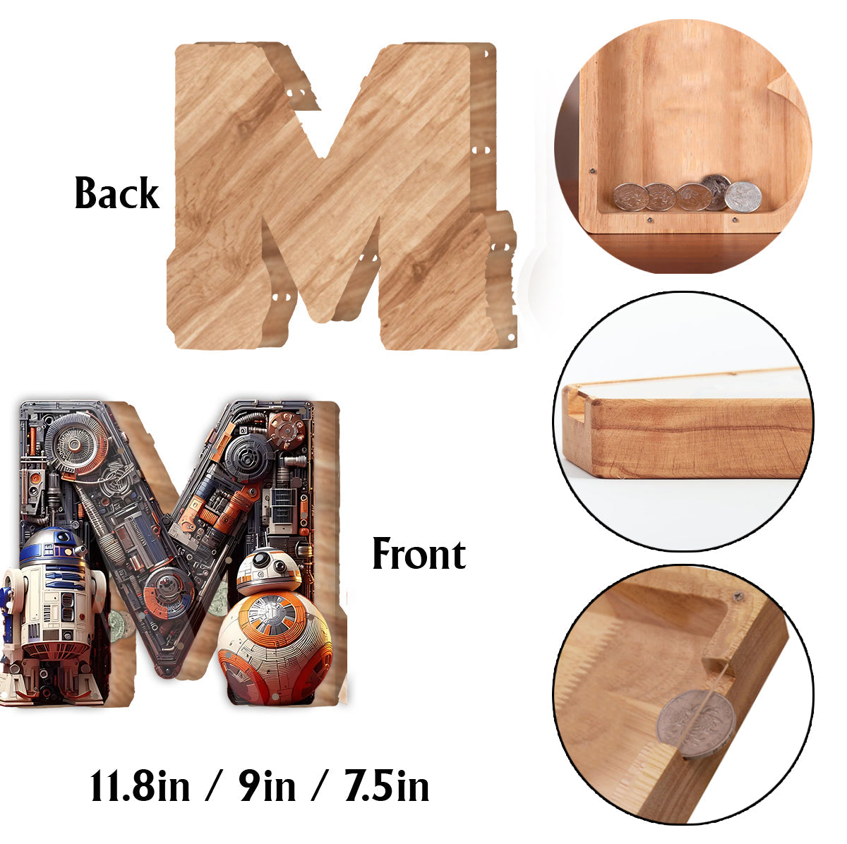 Cute Alphabet - Personalized The Force Wooden Piggy Bank