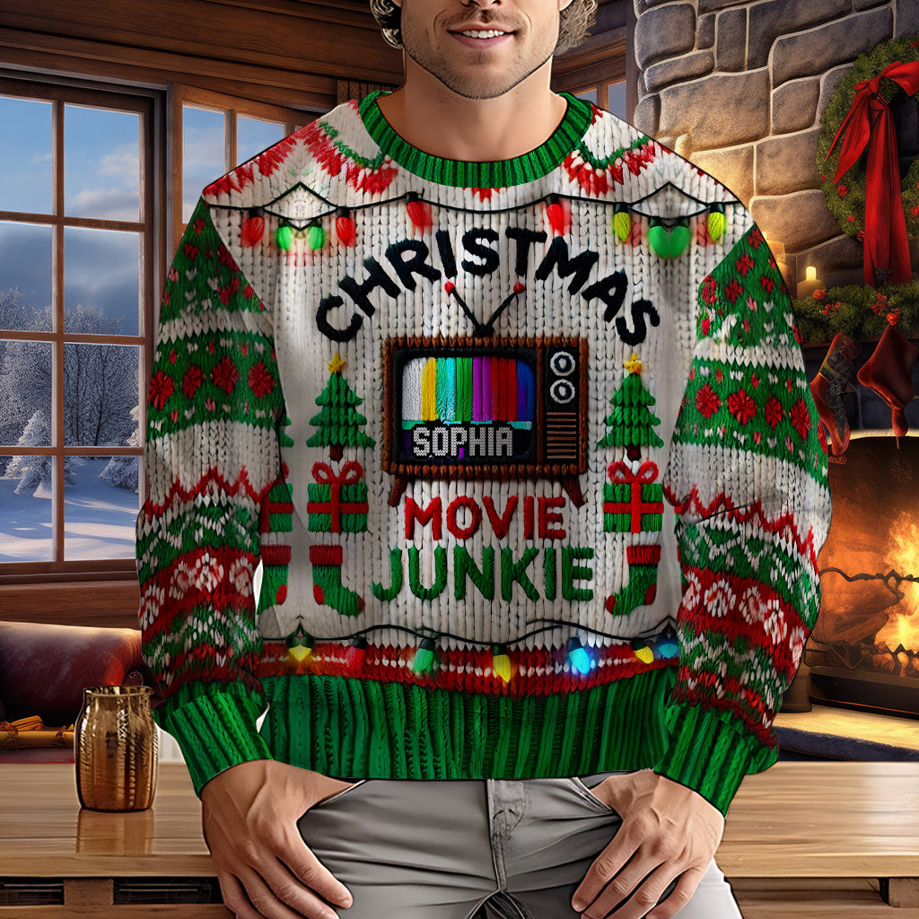 Christmas Movie Junkie - Personalized Ugly Sweater