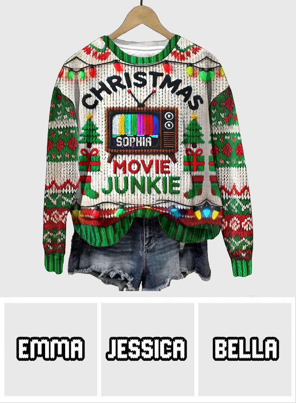 Christmas Movie Junkie - Personalized Ugly Sweater