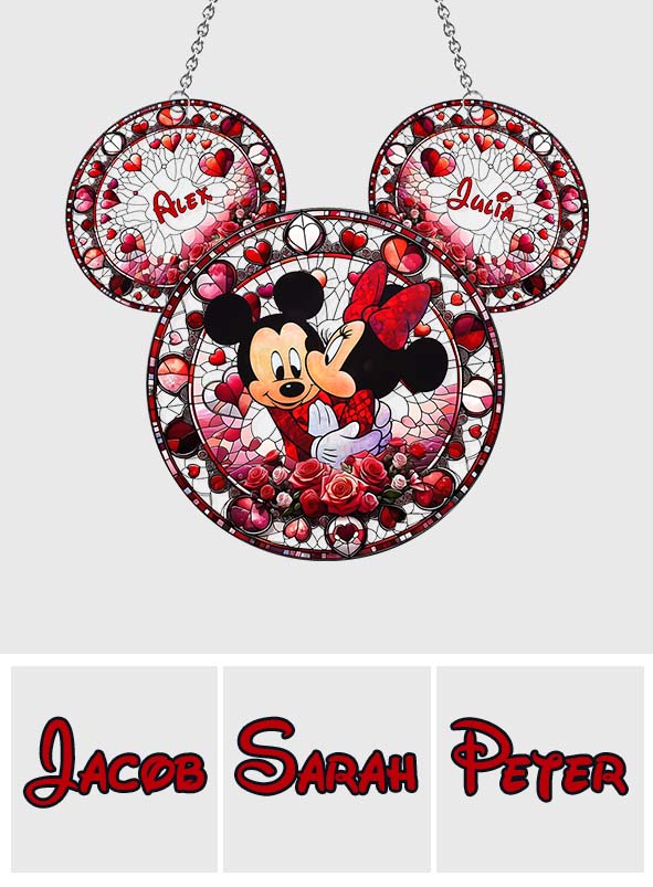 Cute Mouse Couple In Love - Personalized Mouse Window Hanging Suncatcher Ornament