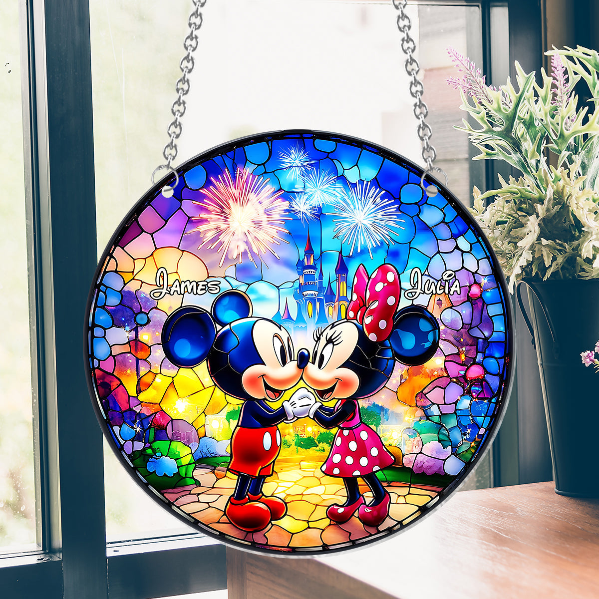 Cute Couple - Personalized Mouse Window Hanging Suncatcher Ornament