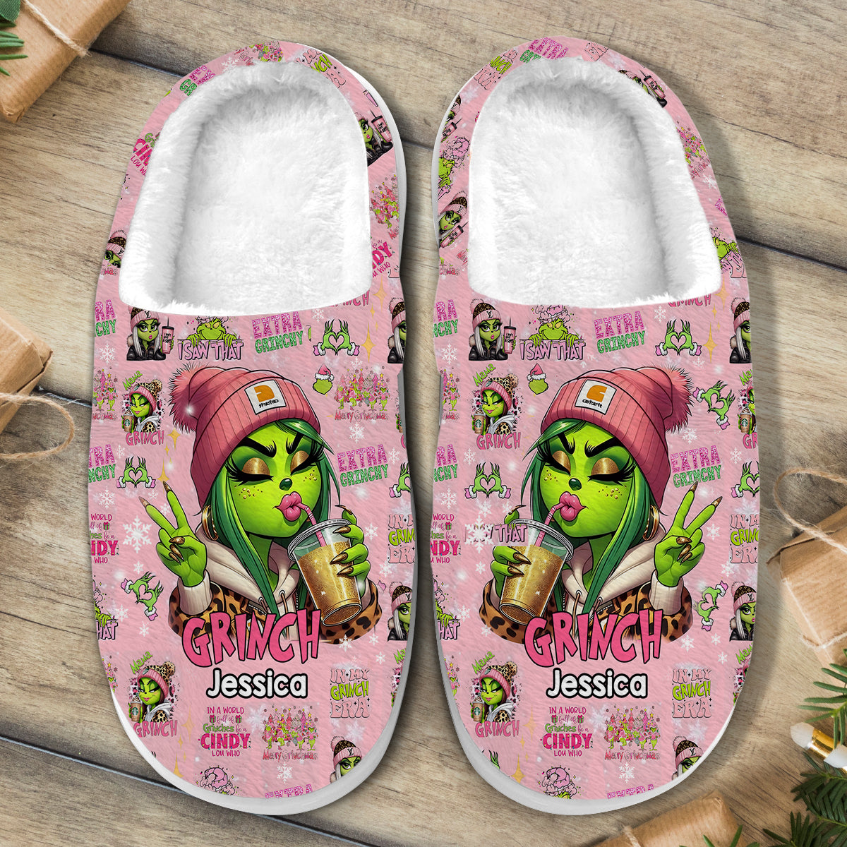 Pinky - Personalized Stole Christmas Slippers