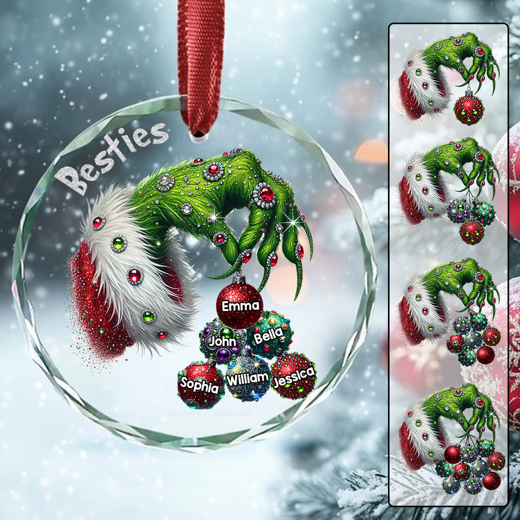 Merry Christmas - Personalized Bestie Round Shaped Glass Ornament