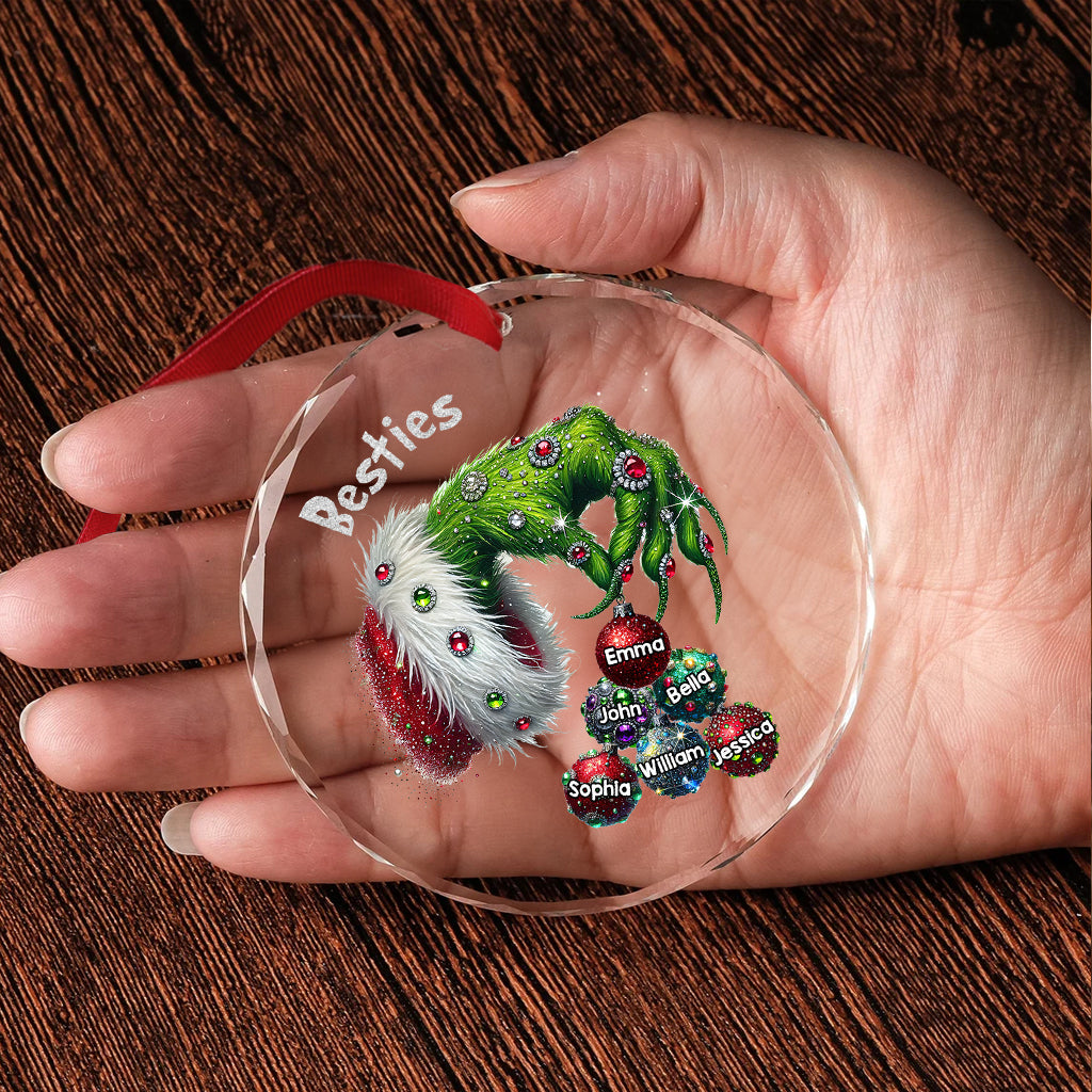 Merry Christmas - Personalized Bestie Round Shaped Glass Ornament