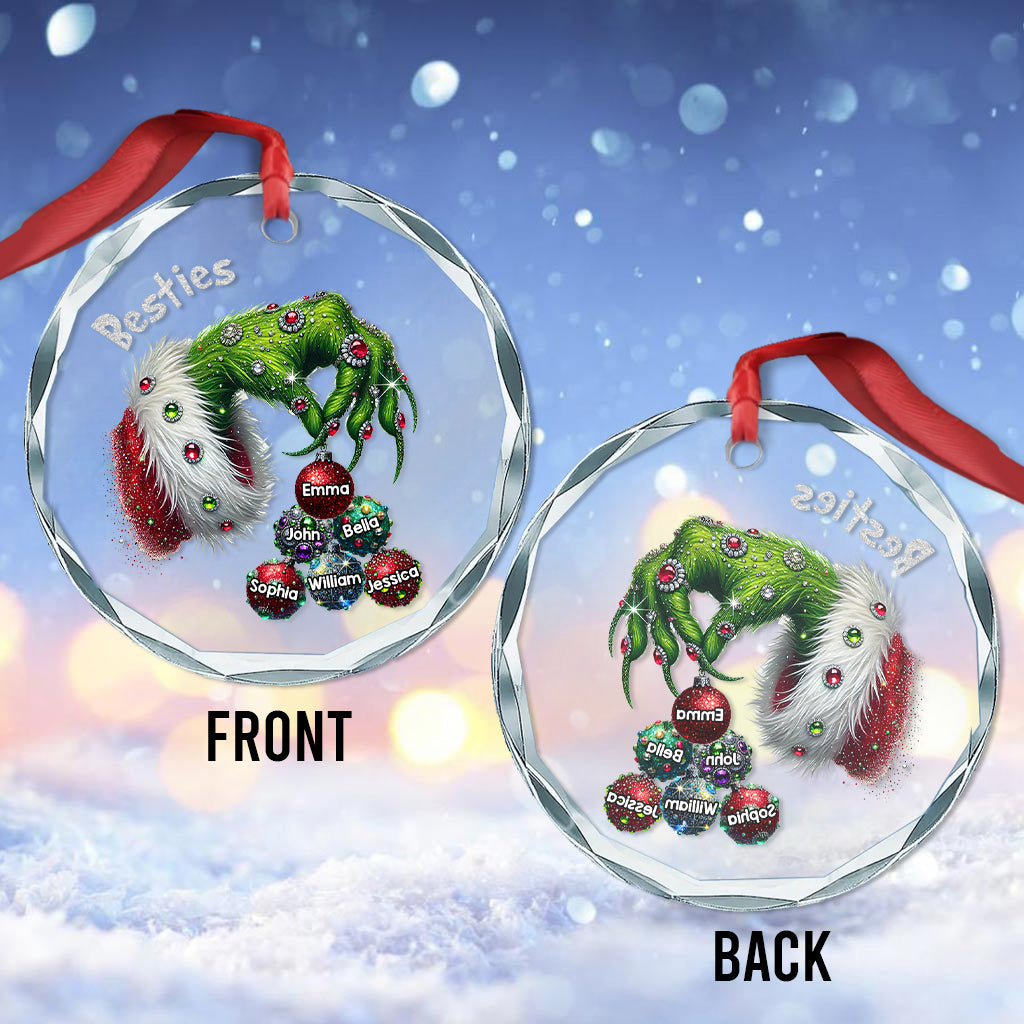 Merry Christmas - Personalized Bestie Round Shaped Glass Ornament