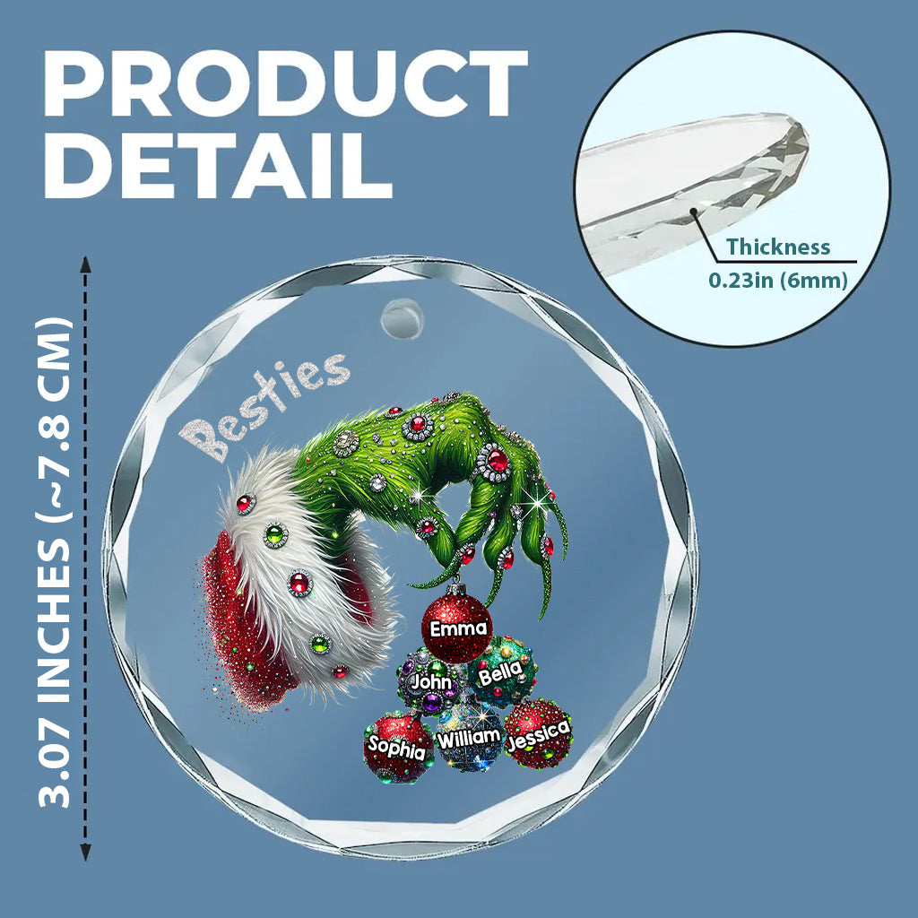 Merry Christmas - Personalized Bestie Round Shaped Glass Ornament
