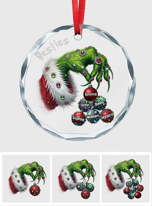 Merry Christmas - Personalized Bestie Round Shaped Glass Ornament