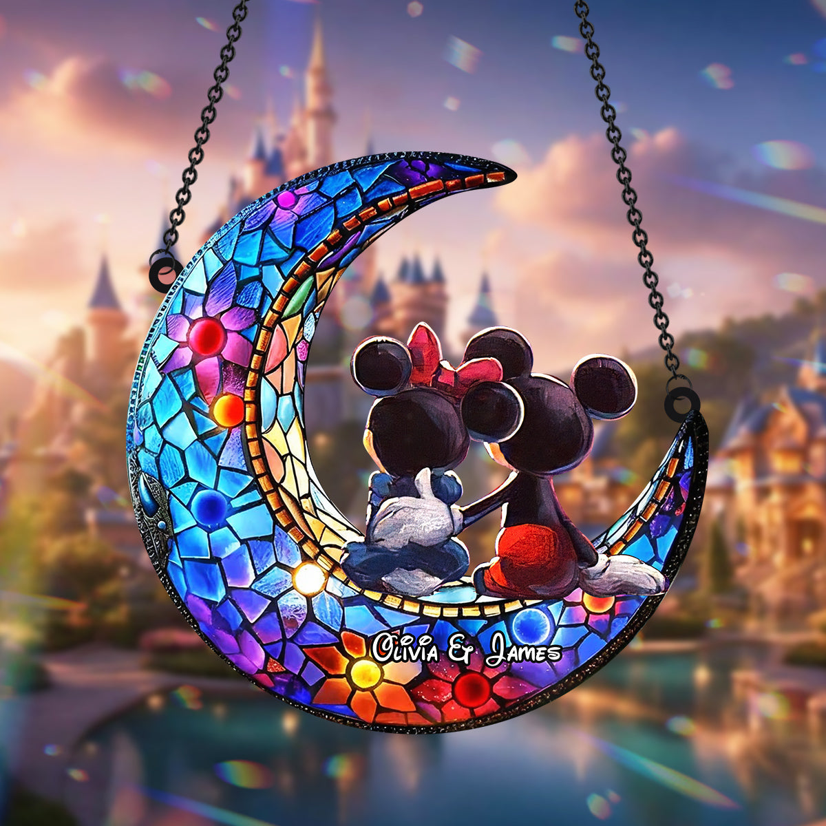 Over The Moon - Personalized Mouse Window Hanging Suncatcher Ornament