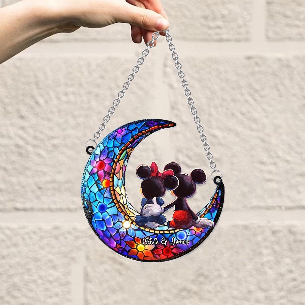 Over The Moon - Personalized Mouse Window Hanging Suncatcher Ornament
