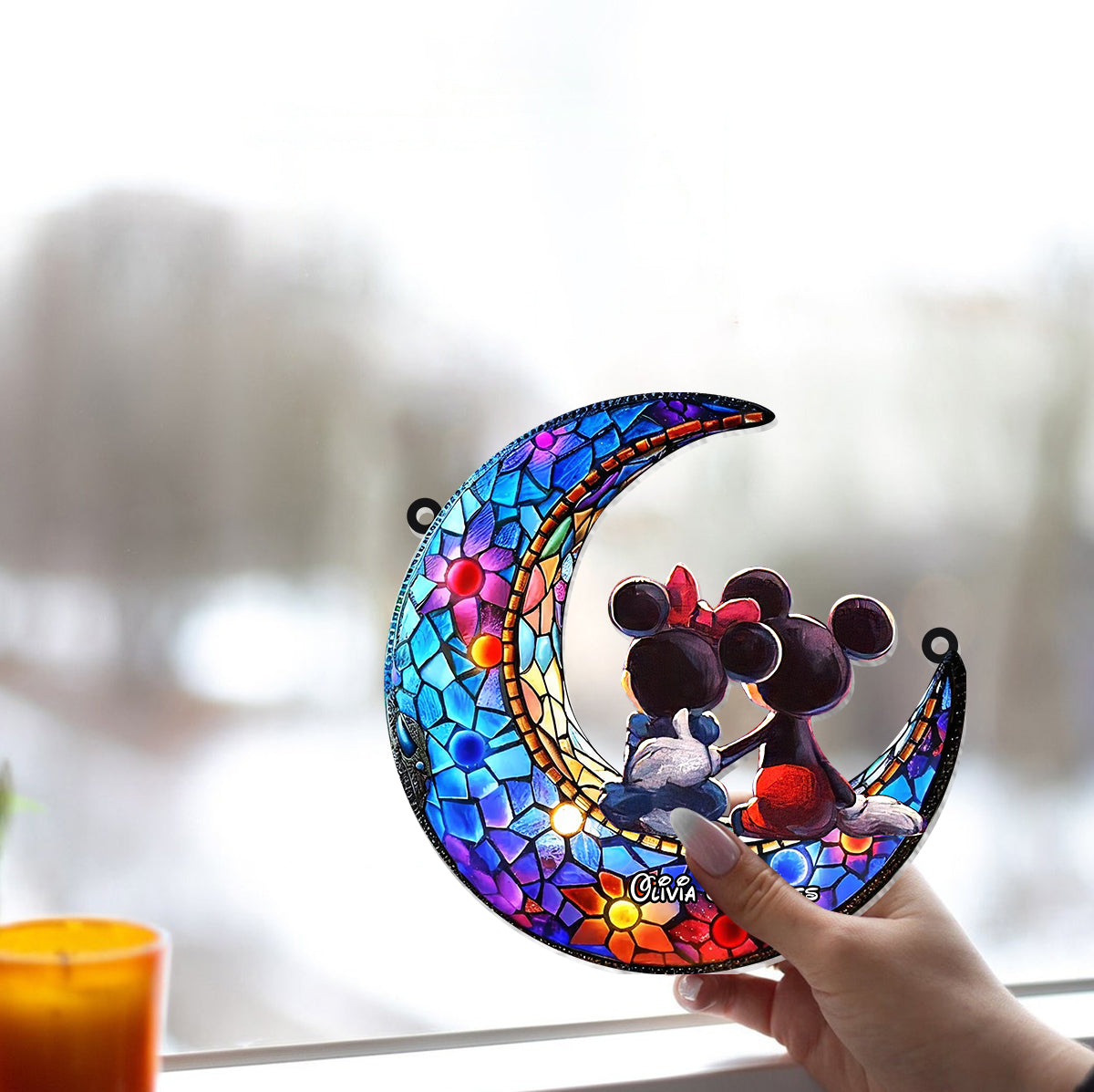 Over The Moon - Personalized Mouse Window Hanging Suncatcher Ornament