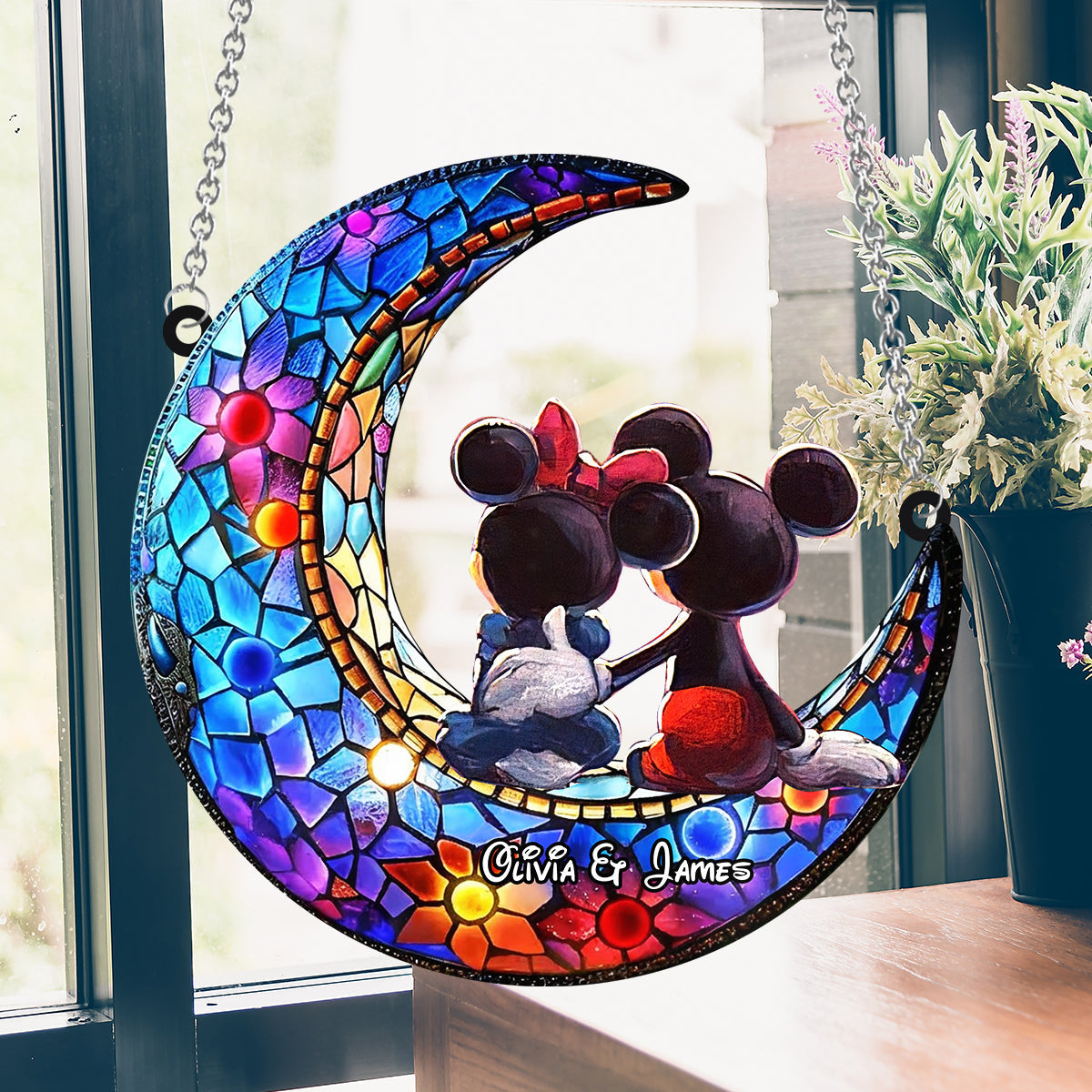 Over The Moon - Personalized Mouse Window Hanging Suncatcher Ornament