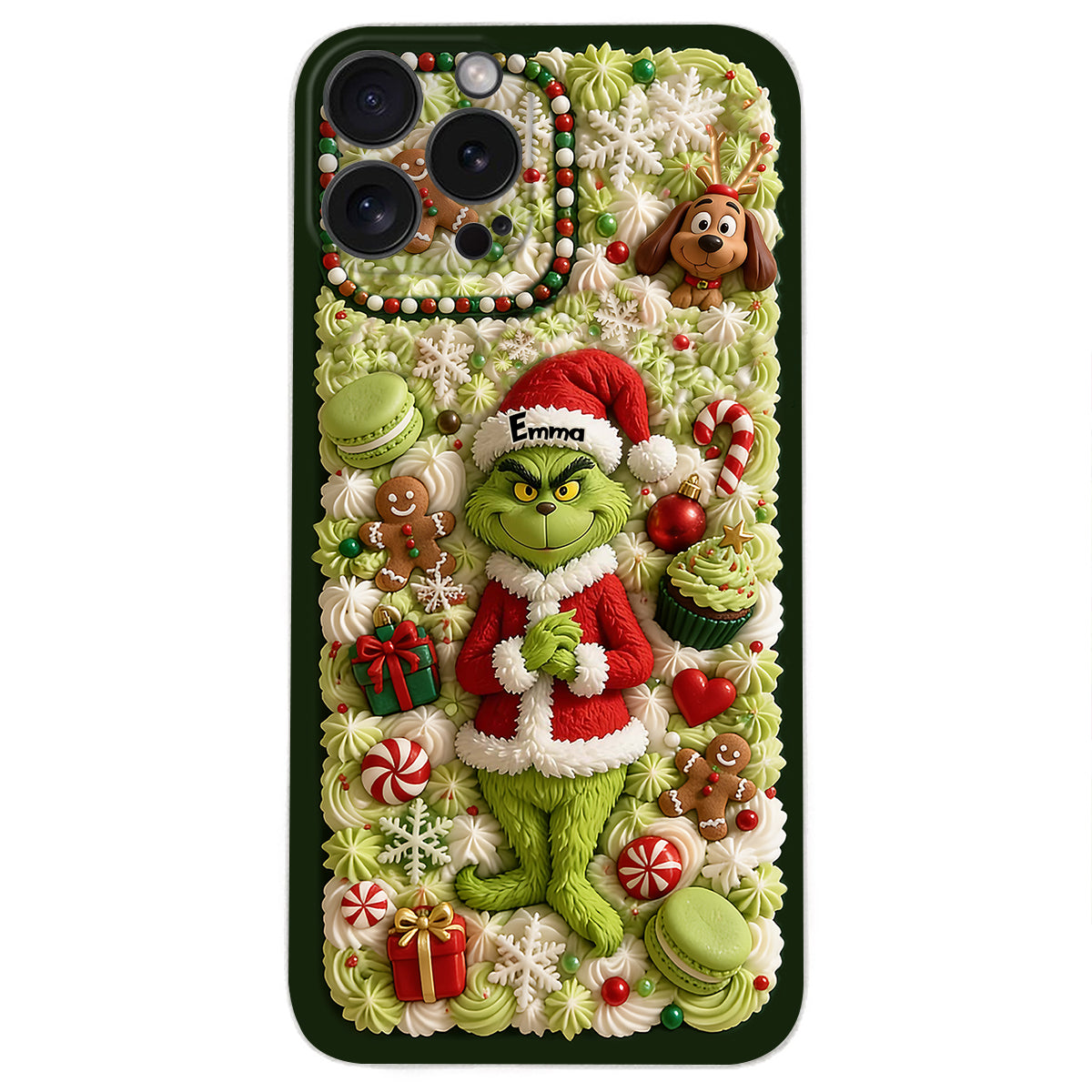 Christmas Green Character - Personalized Stole Christmas 3D Embossed Leather Phone Case