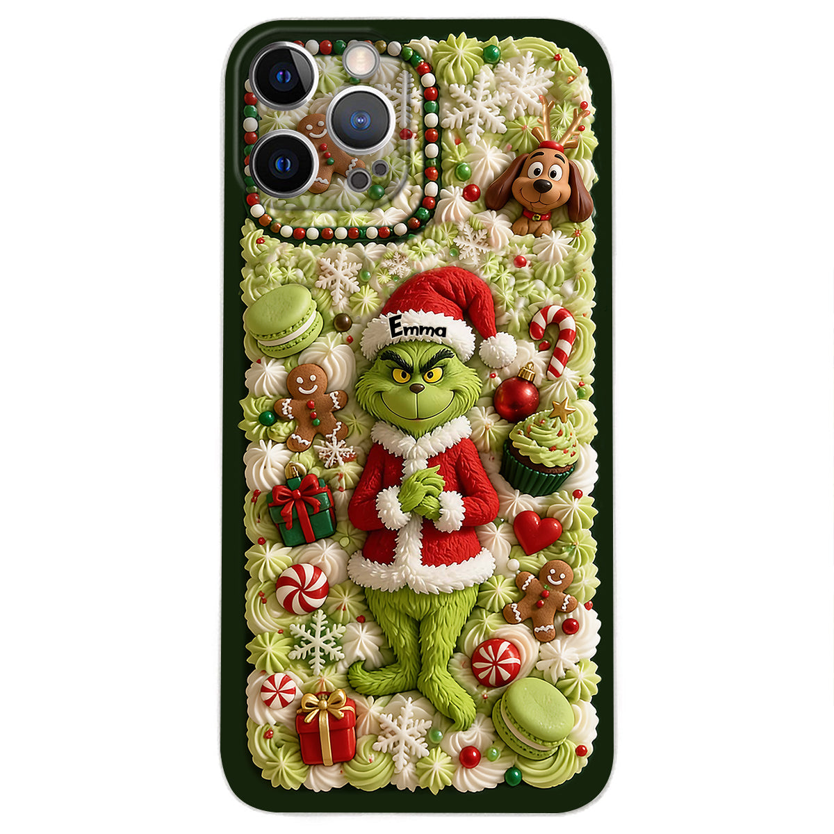 Christmas Green Character - Personalized Stole Christmas 3D Embossed Leather Phone Case