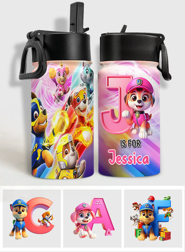 Cool Chasing Alphabet - Personalized Kids Water Bottle