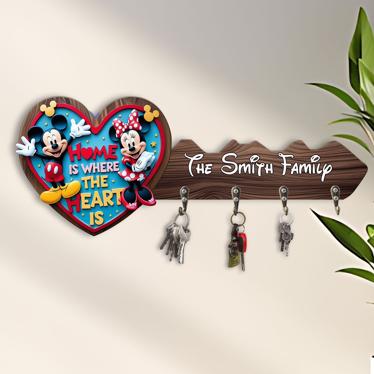 Home Is Where The Heart Is - Personalized Mouse Custom Shaped Key Rack