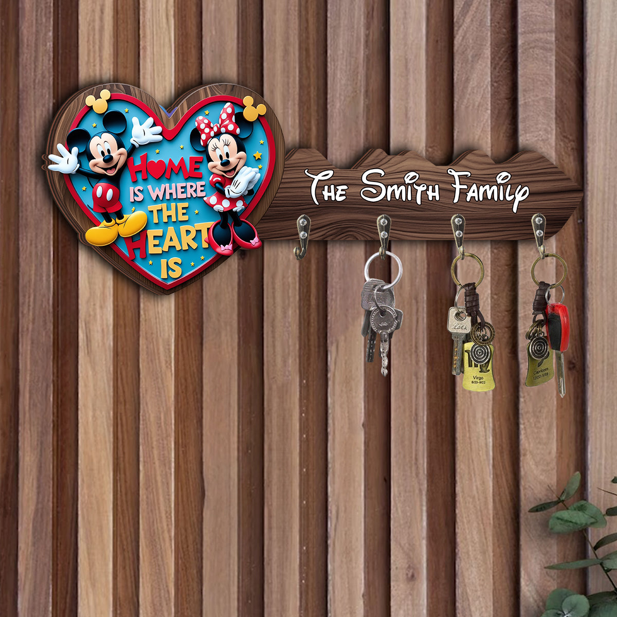 Home Is Where The Heart Is - Personalized Mouse Custom Shaped Key Rack
