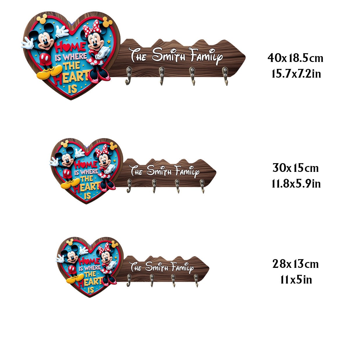 Home Is Where The Heart Is - Personalized Mouse Custom Shaped Key Rack
