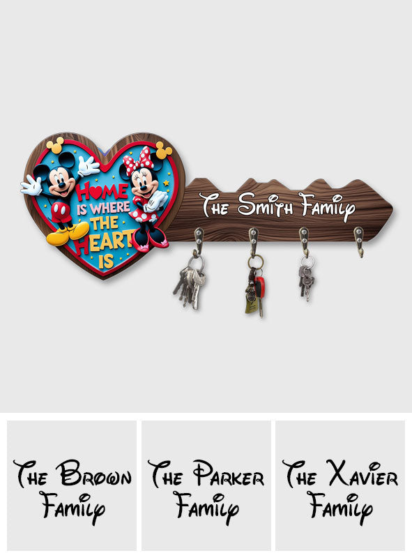 Home Is Where The Heart Is - Personalized Mouse Custom Shaped Key Rack