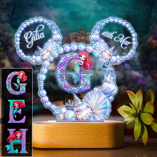 Magical Ocean Pearl Wreath Mermaid Letter - Personalized Kid Shaped Plaque Light Base