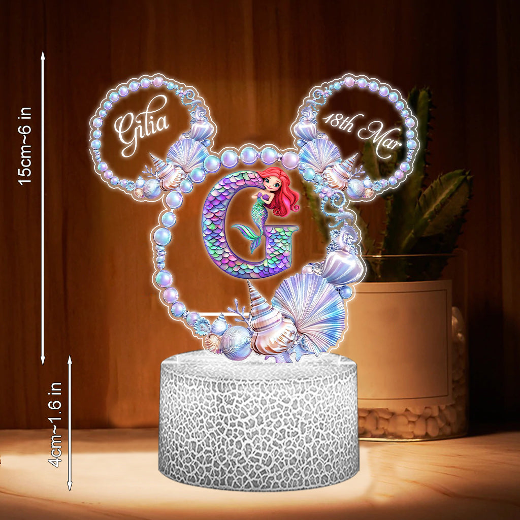 Magical Ocean Pearl Wreath Mermaid Letter - Personalized Kid Shaped Plaque Light Base