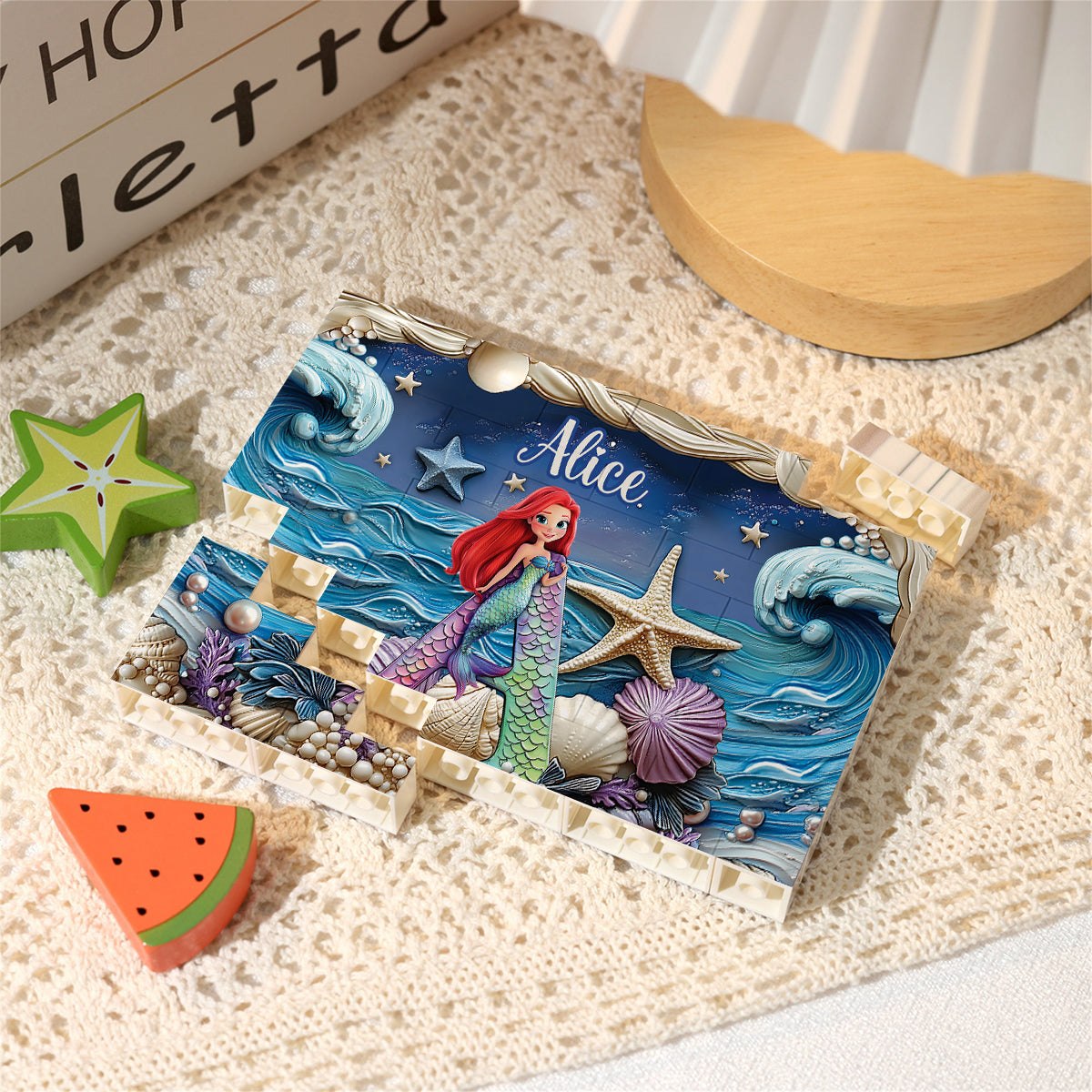 My Little Dream World - Personalized Kid Horizontal Rectangle Building Brick Blocks Printed On Both Sides