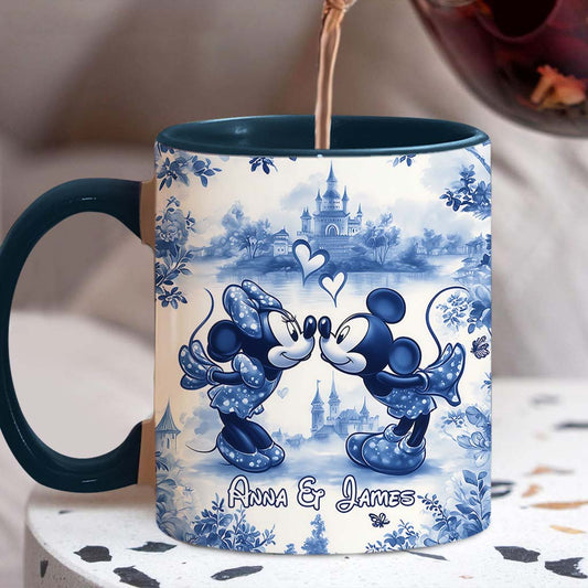 Classic Blue & White Ceramic Mouse Couple - Personalized Mouse Accent Mug