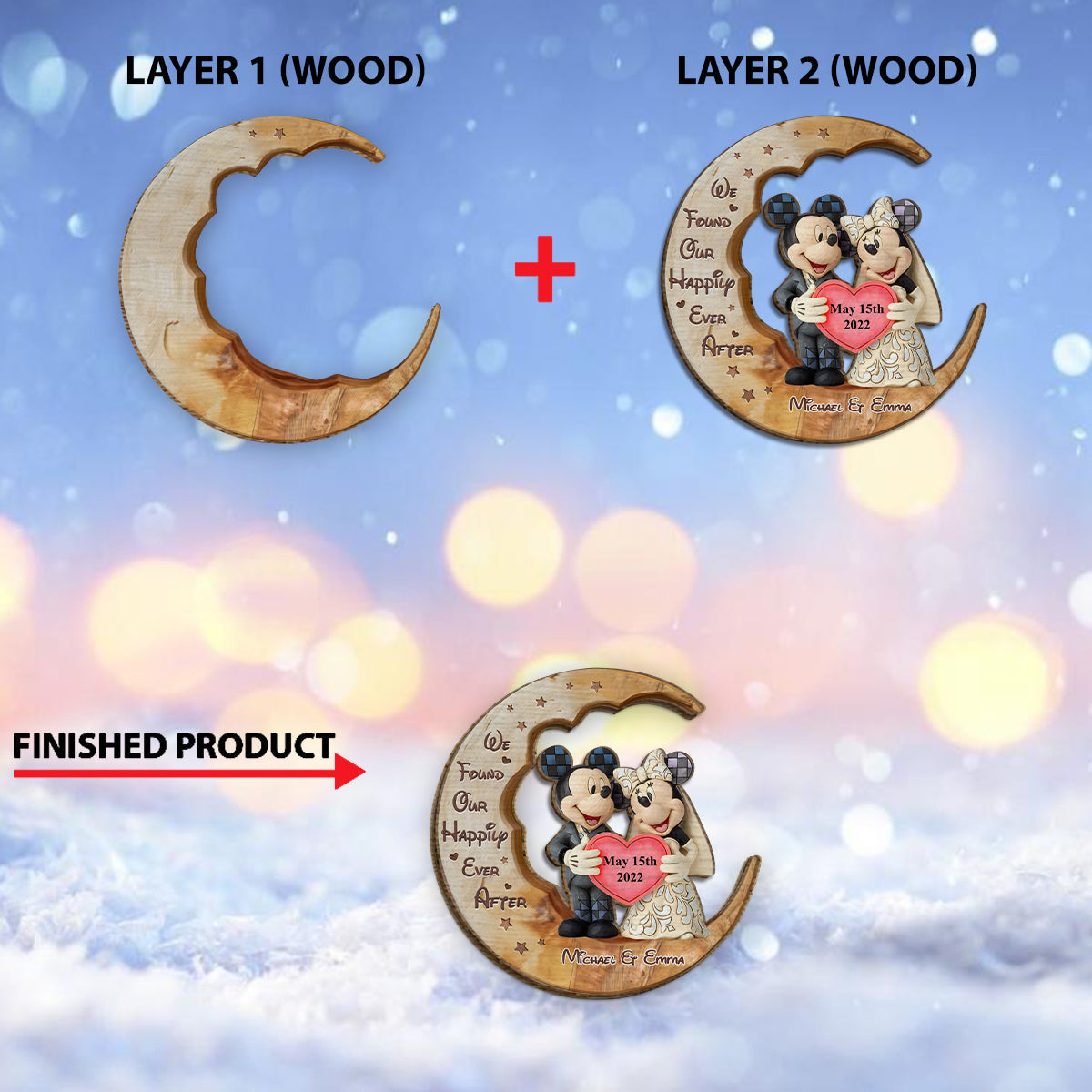 Happily Ever After - Personalized Mouse 2 Layered Wood Sign / Wood Plaque