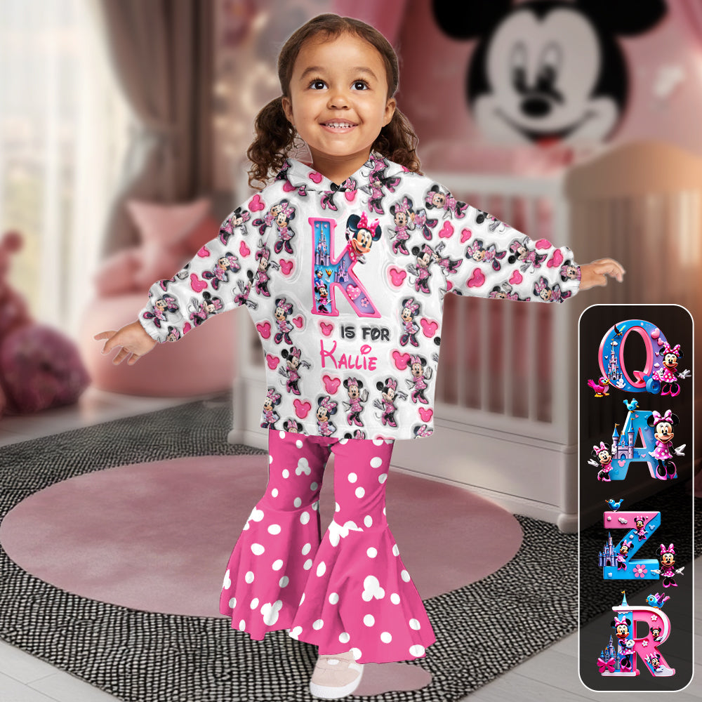 Cute Mouse Alphabet Letter - Personalized Mouse Kid Hoodie & Flare Leggings Set