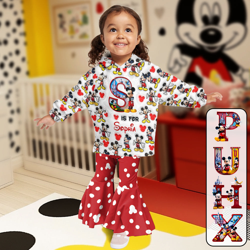 Cute Mouse Alphabet Letter - Personalized Mouse Kid Hoodie & Flare Leggings Set