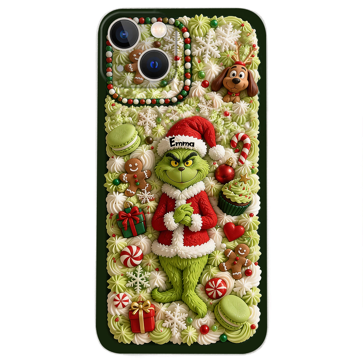 Christmas Green Character - Personalized Stole Christmas 3D Embossed Leather Phone Case