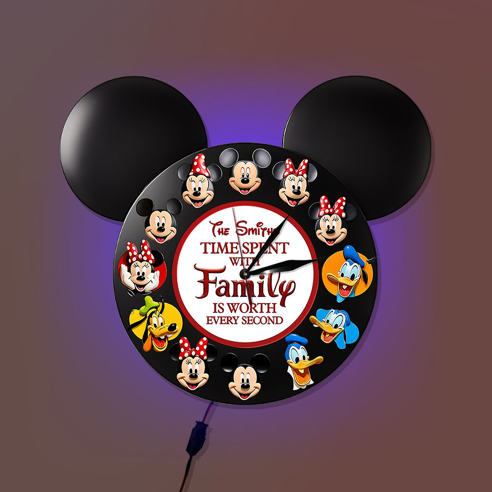 Time Spent With Family Is Worth - Personalized Mouse LED Light Wall Clock