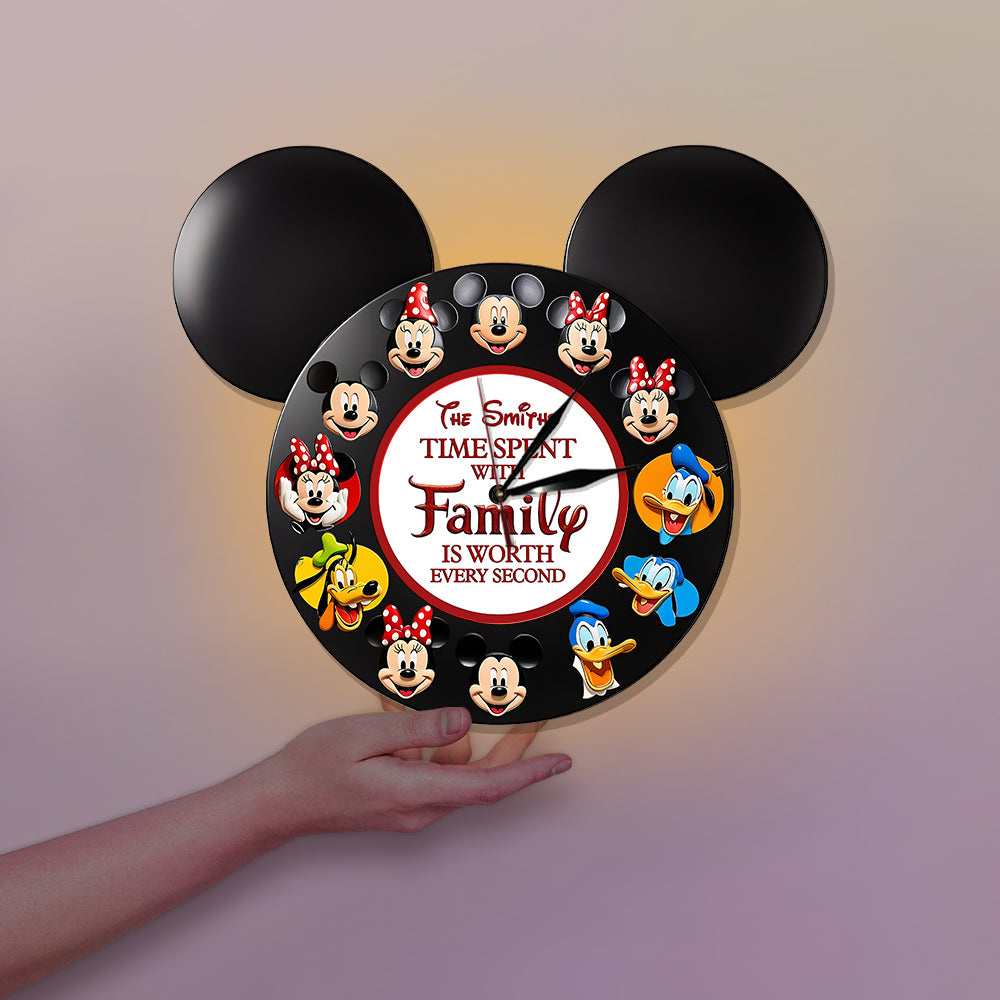 Time Spent With Family Is Worth - Personalized Mouse LED Light Wall Clock