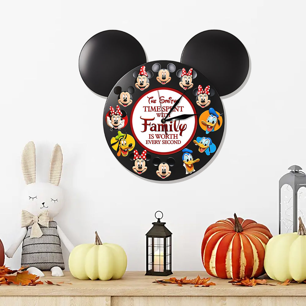 Time Spent With Family Is Worth - Personalized Mouse LED Light Wall Clock