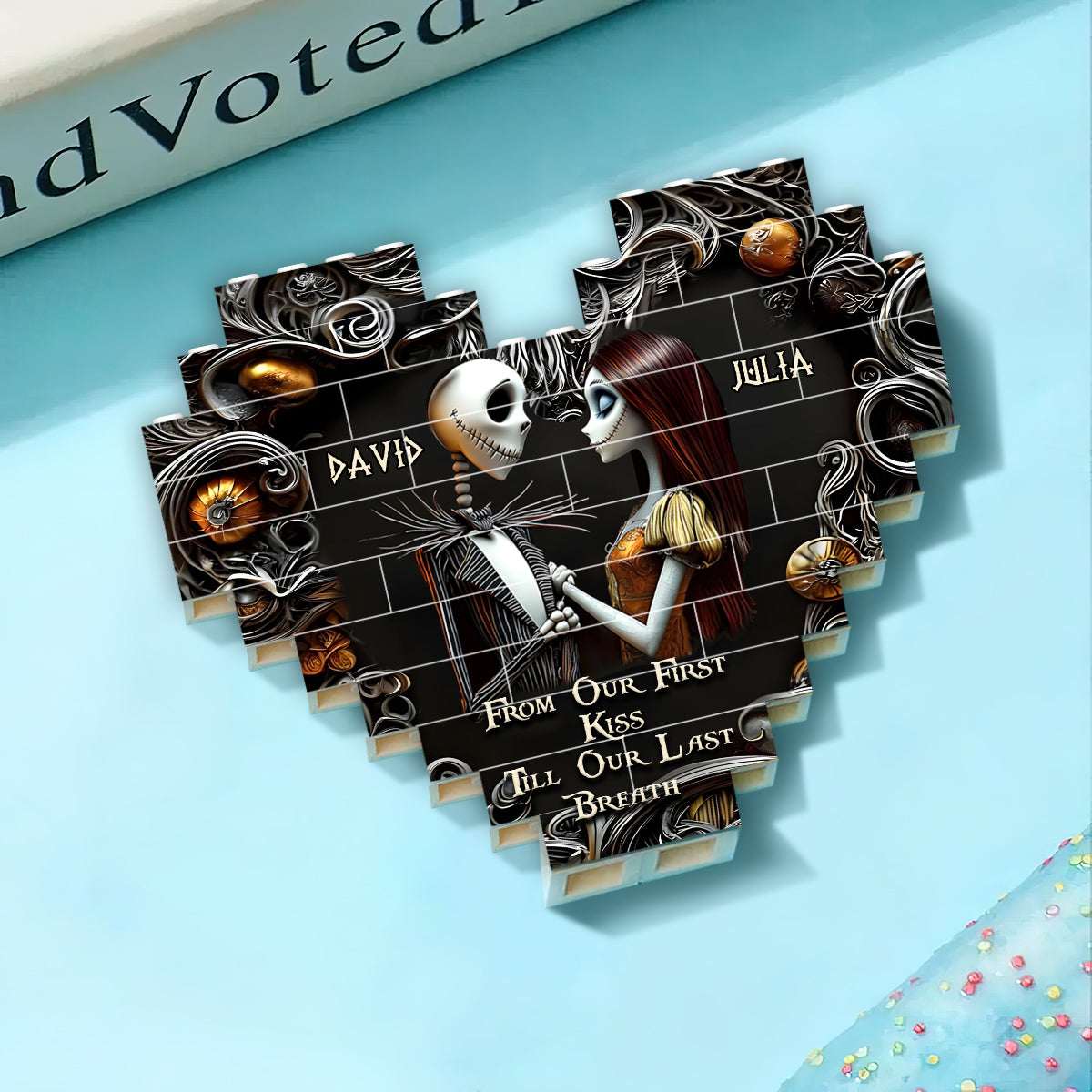 From Our First Kiss - Personalized Nightmare Heart Building Brick Blocks Printed On Both Sides