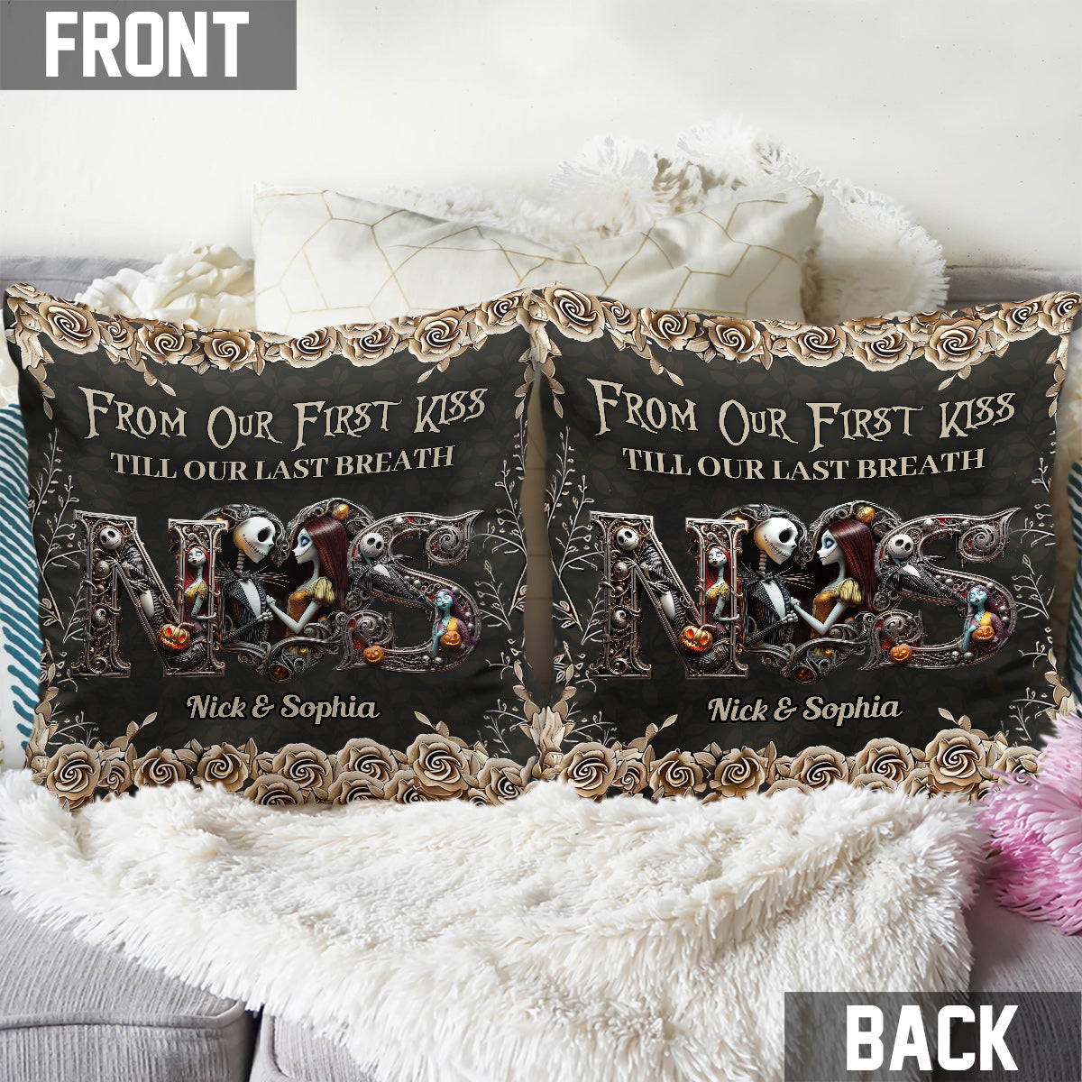Till Dead Do Us Part - Personalized Nightmare Throw Pillow