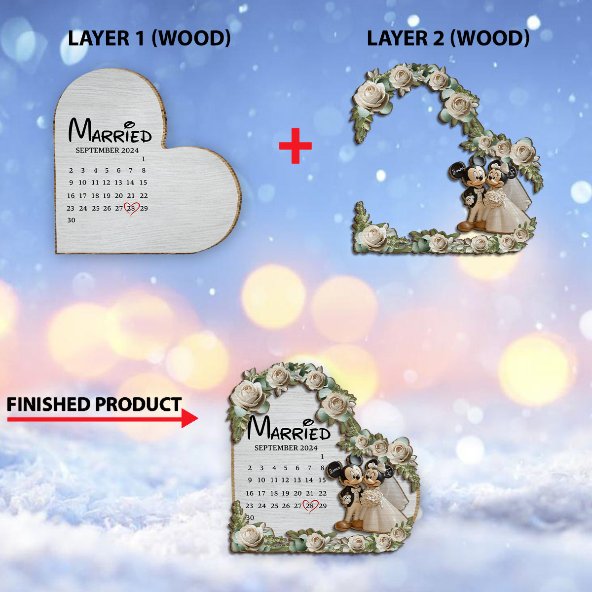 Cute Mouse Married Couple - Personalized Mouse 2 Layered Wood Sign / Wood Plaque