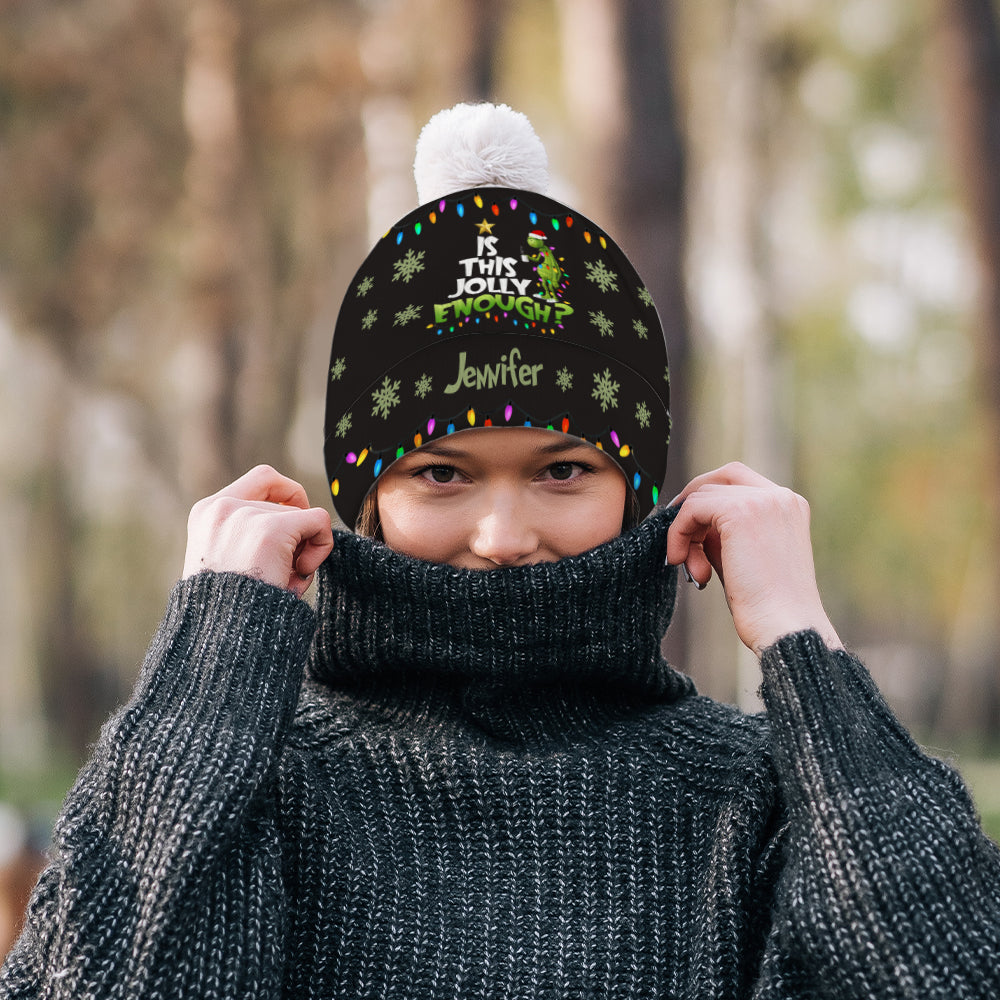 Is This Jolly Enough - Personalized Stole Christmas Beanie Hat